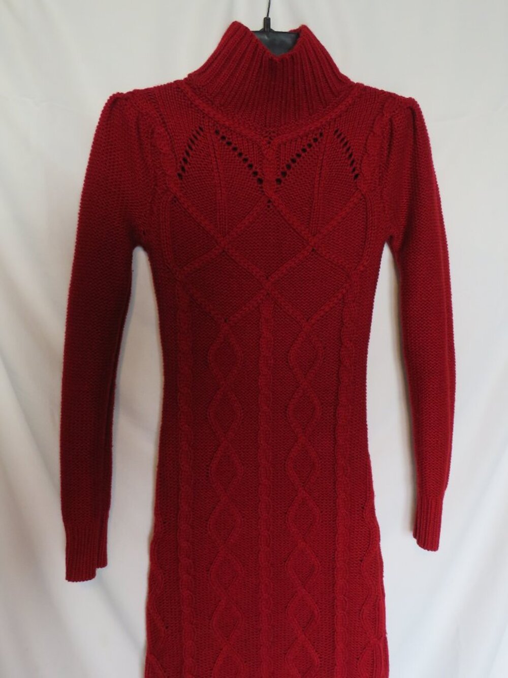 Mock Turtleneck Cable Knit Sweater Midi Dress